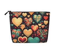 Colorful Hearts Versatile Travel Toiletry Bag - Fake Hemp Makeup Bag for Multi-use - Cosmetic Accessories Organizer