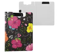 Colorful Hibiscus Flower Clipboard a4 Clip Board Foldover Document Folder Files for Paperwork with Clips Lightweight Plastic