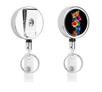 Colorful Hibiscus Flowers Cute Retractable Metal ID Badge Holder Reel Clip Keychain for Office Work