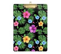 Colorful Hibiscus Flowers Tropical Clipboard Acrylic Writing Boards Hanging Clipboards A4 Standard Size with Low Profile Metal Clip for Women Men Teachers Nurses