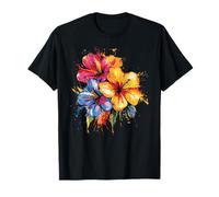 Colorful Hibiscus Flowers Tropical Floral Splash T-Shirt