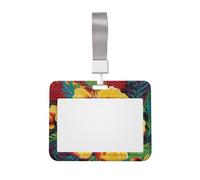 Colorful Hibiscus ID Badge Holder with Lanyard ID Card Holders Waterproof Plastic Name Card Case Sliding ID Protector Pouch Name Tag Holders for Office Work Business