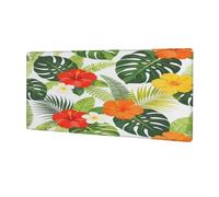 Colorful Hibiscus Palm Leaves Extended Mouse Pad Large Desk Mat with Non Slip Rubber Base Stitched Edges Gaming Mouse Pad for Keyboard Office Home 30 x 80 CM