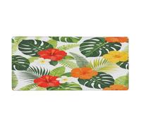 Colorful Hibiscus Palm Leaves Extended Mouse Pad Large Desk Mat with Non Slip Rubber Base Stitched Edges Gaming Mouse Pad for Keyboard Office Home 40 x 90 CM