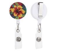 Colorful Hibiscus Retractable Badge Reel - Personalized ID Name Badge Holder with Lanyard Cute Badges Reel Holder Round Nurse Doctor Name Tag Badges Clip for Work