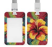 Colorful Hibiscus Retractable ID Badge Holder with Lanyard - Vertical Badge Reel,Keychain Clip,Name Tag Id Card Holder Protector for Nurse Officer Teacher Security Staff Women Men