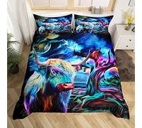 Colorful Highland Cattle Duvet Cover Highland Cow Bedding Set for Kids Boys Girls Rainbow Comforter Cover Psychedelic Color Bedspread Cover Duvet Cover Double Size