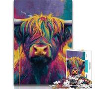 Colorful Highland Cow 1000 Piece Jigsaw Puzzles for Teenagers,Educational Games Home Decoration Suitable for Desktop Decoration 38x26cm