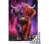 Colorful Highland Cow Art Print Jigsaw Puzzles Puzzles for Adults Kids. 1000 Piece Impossible Challenge Toy Educational Game Home Decoration for Educational Games Gifts 52x38cm/1000pcs