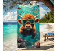 Colorful Highland Cow Beach Towel Microfiber Bohemian Underwater Design Quick Dry Absorbent Sand Free Lightweight Beach Blanket for Pool Gym Vacation Essentials 62x31 Inch