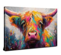Colorful Highland Cow Canvas Wall Art Abstract Graffiti Animal Picture Bathroom Wall Decor Watercolor Banksy Prints Poster Farmhouse Longhorn Cow Painting Artwork Home Decoration 12x16”