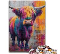 Colorful Highland Cow Jigsaw Puzzles 1000 Pieces for Adults Teens,Help The Brain Exercise Addictive Toys to Cultivate Patience Great Gift (38x26cm)