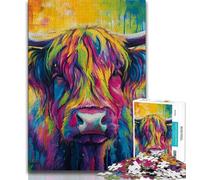 Colorful Highland Cow Jigsaw Puzzles for Teenagers 1000 Jigsaws,Educational Game Challenge Toy Wall Decoration Unique Birthday And Xmas Gifts 38x26cm