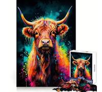 Colorful Highland Cow Neon Jigsaw Puzzles 1000 Pieces for Adults Cognitive Train Vivid Hue Pattern Assemble (38x26cm)
