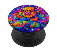 Colorful Highland Cow Phone Grip with Cosmic Sky PopSockets Adhesive PopGrip