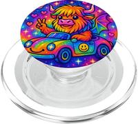 Colorful Highland Cow Phone Grip with Cosmic Sky PopSockets PopGrip for MagSafe