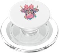 Colorful Highland Cow with Bow and Bubble Gum Cute Retro PopSockets PopGrip for MagSafe