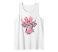 Colorful Highland Cow with Bow and Bubble Gum Cute Retro Tank Top