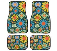 Colorful Hippie Flower Car Floor Mats Set of 4,Abstract Tropical Floral Seamless Pattern Cute Flowers Vehicle Front Rear Carpets Mats Universal Car Floor Rugs Car Accessories for Van Truck