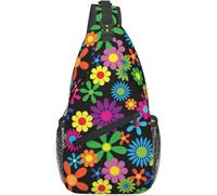 Colorful Hippie Flowers Crossbody Sling Bag for Women Men Abstract Tropical Floral Pattern Travel Sling Backpack Casual Shoulder