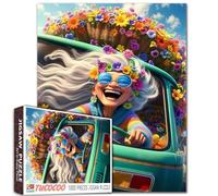 Colorful Hippie Van Road Trip Jigsaw Puzzle for Adults Students 1000 Pieces Fun Floral Retro Style Puzzle for Stress Relief 20×27 Inches Bright Vintage Camper Puzzles for Home Decor Unique Gift Idea