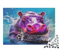 Colorful Hippopotamus 1000 Piece Jigsaw Puzzle Paper for Adults Water Splash Scene Focus Game for Family Home Gift 52x38cm/1000pcs