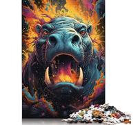 Colorful Hippopotamus7 500 Piece Jigsaw Puzzle for Adults & Age 18 Years Up - Family Activity Jigsaw Puzzles Educational Games Difficult And Challenge 500pcs (52x38cm)