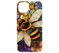 Colorful Honey Bee Floral Stained Glass Art Case for iPhone 14 Plus