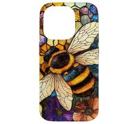 Colorful Honey Bee Floral Stained Glass Art Case for iPhone 14 Pro