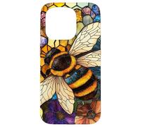 Colorful Honey Bee Floral Stained Glass Art Case for iPhone 15 Pro
