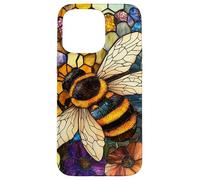 Colorful Honey Bee Floral Stained Glass Art Case for iPhone 15 Pro Max