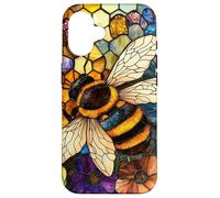 Colorful Honey Bee Floral Stained Glass Art Case for iPhone 16