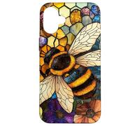 Colorful Honey Bee Floral Stained Glass Art Case for iPhone 16 Plus
