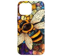 Colorful Honey Bee Floral Stained Glass Art Case for iPhone 16 Pro Max