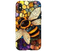 Colorful Honey Bee Floral Stained Glass Art Case for iPhone X/XS