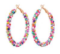 Colorful Hoop Earrings For Women - Boho Beaded Lightweight Dangles. Beautiful Fun Summer Statement Jewelry Featuring Vibrant Beach Fiesta Accessories, Handcrafted Round Drops
