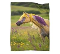 Colorful Horse Blanket Bedding 3D Printed Wildflower Grassland Throw Plush Gifts Soft Cozy Lightweight Fluffy for Holiday Bed Couch for Boys Girls All Season Couch Sofa 70x80inch(180x200cm)