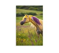 Colorful Horse Poster Artwork Wildflower Grassland Canvas Prints Picture Modern Canvas Wall Art Picture Wall Hanging for Living Room Bedroom Home Decorations 20x30inch(50x75cm)