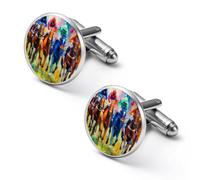 Colorful Horse Racing Mens Classic Cufflinks Shirt Studs Accessories Gifts for Groom Husband Father