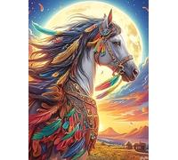 Colorful Horse Under The Full Moon 1000 Piece Complete Jigsaw Puzzle Set Wildlife Pet Teens Beginners Educational Challenge Puzzle Fans Group Play Anniversary Cardboard 1000 PCS