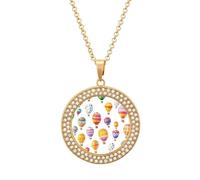 Colorful Hot Air Ballons Round Pendant Necklaces for Women Alloy Rhinestone Jewelry Custom Picture Necklace