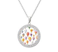 Colorful Hot Air Ballons Round Pendant Necklaces for Women Alloy Rhinestone Jewelry Custom Picture Necklace