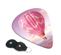 Colorful Hot Air Balloon Guitar Picks 6 Pack with Leather Guitar Pick Holder Keychain, Plectrum Key Fob Cases Bag, Abstract Art Plectrum for Acoustic Electric Guitar, Ukulele 0.71mm