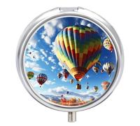 Colorful Hot Air Balloon Pill Box Dustproof Moistureproof Round Pill Case Portable Travel Small Pill Organizer with 3 Compartments and Mirror