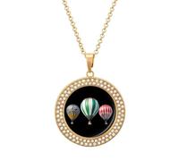 Colorful Hot Air Balloons Shiny Diamond Necklace for Women Personalized Round Pendant Chain Jewel Gift