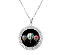 Colorful Hot Air Balloons Shiny Diamond Necklace for Women Personalized Round Pendant Chain Jewel Gift