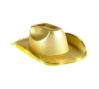 Colorful Hot Stamped Fabric Cowboy Hat with Lights Ma Rdi Gr As Gold and Silver EVA Dic Kie Cowboy Hat with Lights Boot Stretchers for Mens Cowboy Boots (Gold, One Size)
