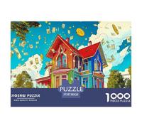 Colorful House Jigsaw Puzzles Puzzles for Adults Kids. 1000 Pieces Falling Cash & Coins Whimsical Challenge Toy Educational Games Home Decoration for Educational Games Gifts 38x26cm/1000pcs