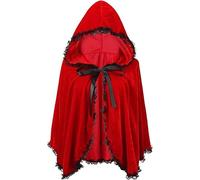 Colorful House Unisex Full Length Velvet Hooded Cape Halloween Christmas Cloak, Red Riding Hooded, 22"/56cm
