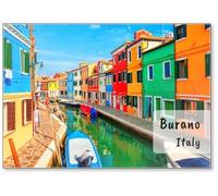 Colorful Houses in Burano Island near Venice, Veneto, Italy. Canals and Streets of Burano. Most Colorful Traditional Fishing Town Burano, Italy. Architecture and Landmarks of Burano, Fridge Magnet